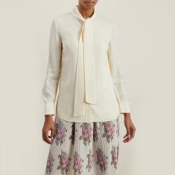 Pre Owned LAYEUR Cream Borden Scarf Collar Button Down Shirt FR 38