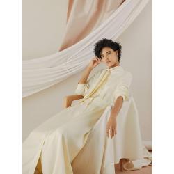 Pre Owned LAYEUR Cream Borden Scarf Collar Button Down Shirt FR 48