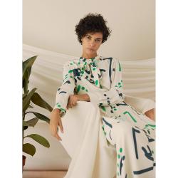 Pre Owned LAYEUR Cream Borden Scarf Collar Printed Shirt FR 48