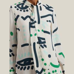 Pre Owned LAYEUR Cream Borden Scarf Collar Printed Shirt FR 48