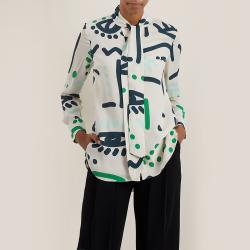 Pre Owned LAYEUR Cream Borden Scarf Collar Printed Shirt FR 50