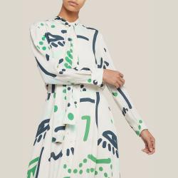 LAYEUR Cream Whittle Tie-Neck Printed Maxi Dress FR 48