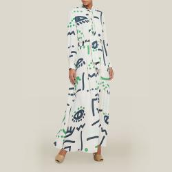 LAYEUR Cream Whittle Tie-Neck Printed Maxi Dress FR 48
