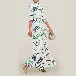 LAYEUR Cream Whittle Tie-Neck Printed Maxi Dress FR 48