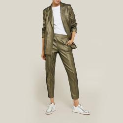 Pre Owned LAYEUR Gold Amos Metallic Cotton-Blend Trousers FR 46