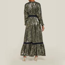 LAYEUR Green Amos Ruffled Hem Metallic Silk-Blend Dress FR 44