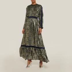 LAYEUR Green Amos Ruffled Hem Metallic Silk-Blend Dress FR 44