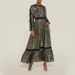 LAYEUR Green Amos Ruffled Hem Metallic Silk-Blend Dress FR 44