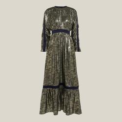 LAYEUR Green Amos Ruffled Hem Metallic Silk-Blend Dress FR 44