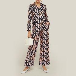 LAYEUR Pink Fitzgerald Printed Wide Leg Trousers FR 38