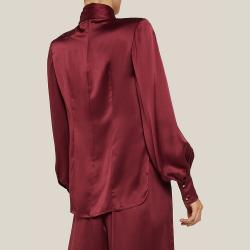 LAYEUR Red Fine Scarf-Neck Silk Blouse FR 44