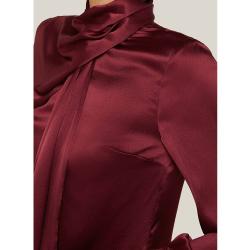 LAYEUR Red Fine Scarf-Neck Silk Blouse FR 44
