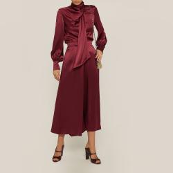 LAYEUR Red Fine Scarf-Neck Silk Blouse FR 44