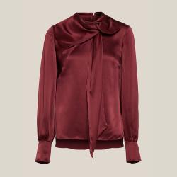 LAYEUR Red Fine Scarf-Neck Silk Blouse FR 44