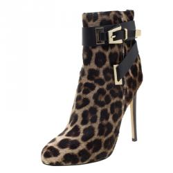 Le Silla Leopard Printed Calf Hair Ankle Boots Size 36.5