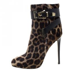 Le Silla Leopard Printed Calf Hair Ankle Boots Size 36.5