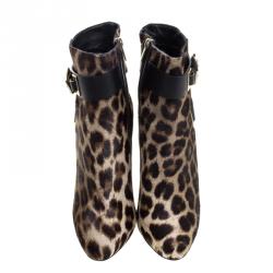 Le Silla Leopard Printed Calf Hair Ankle Boots Size 36.5
