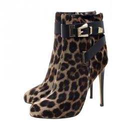 Le Silla Leopard Printed Calf Hair Ankle Boots Size 36.5