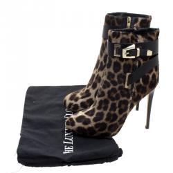 Le Silla Leopard Printed Calf Hair Ankle Boots Size 36.5