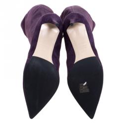 Pre Owned Le Silla Purple Stretch Velour Knee High Pointed Toe Boots Size 38.5