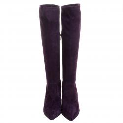 Pre Owned Le Silla Purple Stretch Velour Knee High Pointed Toe Boots Size 37.5