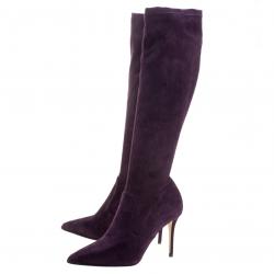 Pre Owned Le Silla Purple Stretch Velour Knee High Pointed Toe Boots Size 37.5