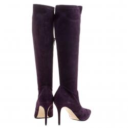 Pre Owned Le Silla Purple Stretch Velour Knee High Pointed Toe Boots Size 37.5