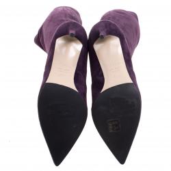 Pre Owned Le Silla Purple Stretch Velour Knee High Pointed Toe Boots Size 37.5