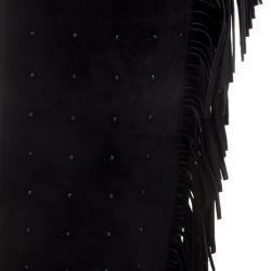 Pre Owned Le Silla Black Fringed Suede Tiny Velour Knee Length Boots Size 39
