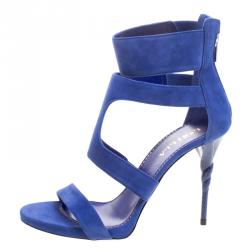 Pre Owned Le Silla Blue Suede Spiral Heel Strappy Sandals Size 38.5