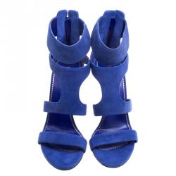 Pre Owned Le Silla Blue Suede Spiral Heel Strappy Sandals Size 38.5