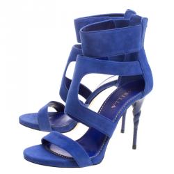 Pre Owned Le Silla Blue Suede Spiral Heel Strappy Sandals Size 38.5
