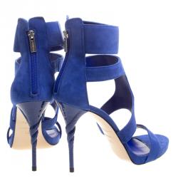 Pre Owned Le Silla Blue Suede Spiral Heel Strappy Sandals Size 38.5