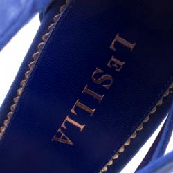 Pre Owned Le Silla Blue Suede Spiral Heel Strappy Sandals Size 38.5