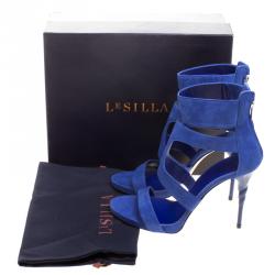 Pre Owned Le Silla Blue Suede Spiral Heel Strappy Sandals Size 38.5