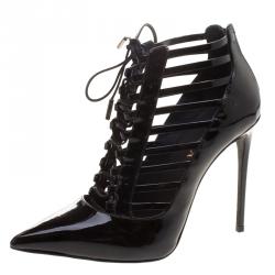 Le Silla Black Patent Leather Caged Pointed Toe Ankle Booties Size 36