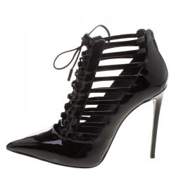 Le Silla Black Patent Leather Caged Pointed Toe Ankle Booties Size 36