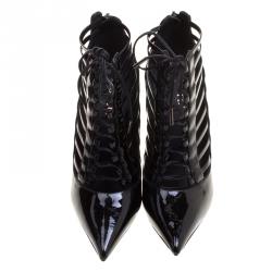 Le Silla Black Patent Leather Caged Pointed Toe Ankle Booties Size 36