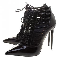Le Silla Black Patent Leather Caged Pointed Toe Ankle Booties Size 36