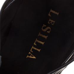 Le Silla Black Patent Leather Caged Pointed Toe Ankle Booties Size 36