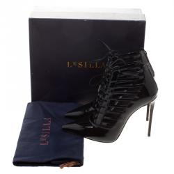 Le Silla Black Patent Leather Caged Pointed Toe Ankle Booties Size 36