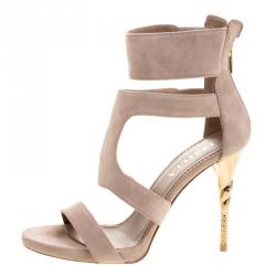 Pre Owned Le Silla Beige Suede Spiral Heel Strappy Sandals Size 37