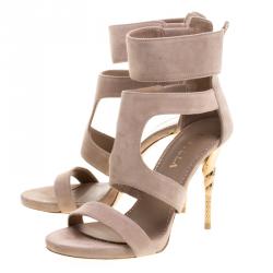 Pre Owned Le Silla Beige Suede Spiral Heel Strappy Sandals Size 37