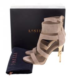 Pre Owned Le Silla Beige Suede Spiral Heel Strappy Sandals Size 37