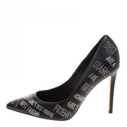 Pre Owned Le Silla Black Crystal Embellished Leather Pointed Toe Pumps Size 38