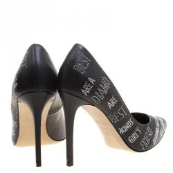Pre Owned Le Silla Black Crystal Embellished Leather Pointed Toe Pumps Size 38