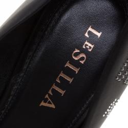 Pre Owned Le Silla Black Crystal Embellished Leather Pointed Toe Pumps Size 38