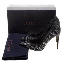 Pre Owned Le Silla Black Crystal Embellished Leather Pointed Toe Pumps Size 38