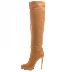 Pre Owned Le Silla Caramel Brown Leather Over The Knee Boots Size 37.5