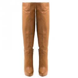 Pre Owned Le Silla Caramel Brown Leather Over The Knee Boots Size 37.5